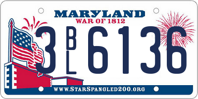 MD license plate 3BL6136