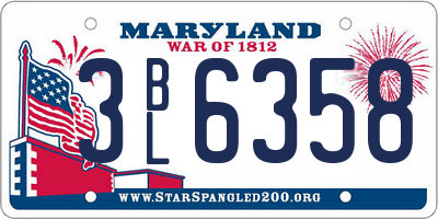 MD license plate 3BL6358