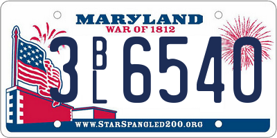 MD license plate 3BL6540