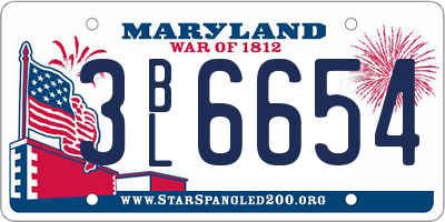 MD license plate 3BL6654