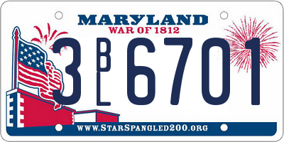 MD license plate 3BL6701