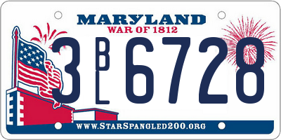 MD license plate 3BL6728