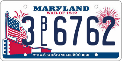 MD license plate 3BL6762