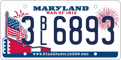 MD license plate 3BL6893