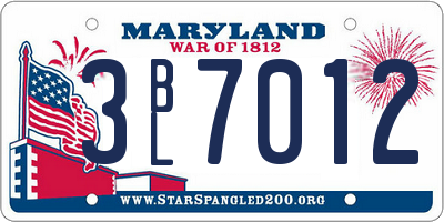 MD license plate 3BL7012