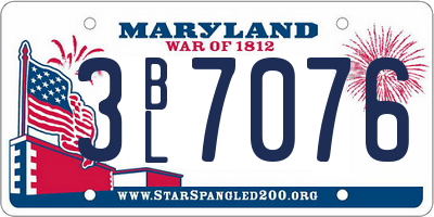 MD license plate 3BL7076