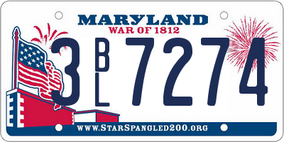 MD license plate 3BL7274