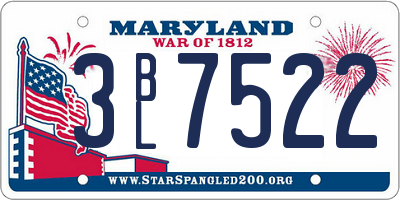 MD license plate 3BL7522