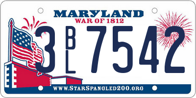 MD license plate 3BL7542