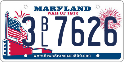 MD license plate 3BL7626
