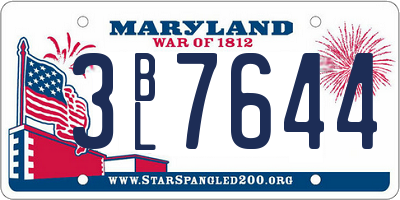 MD license plate 3BL7644