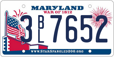 MD license plate 3BL7652