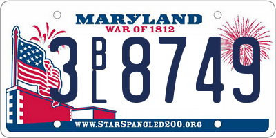 MD license plate 3BL8749