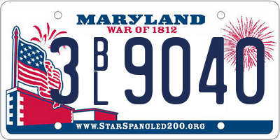 MD license plate 3BL9040