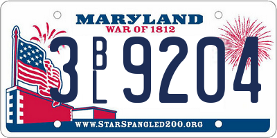 MD license plate 3BL9204