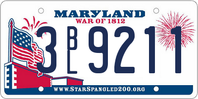 MD license plate 3BL9211