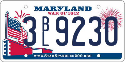 MD license plate 3BL9230