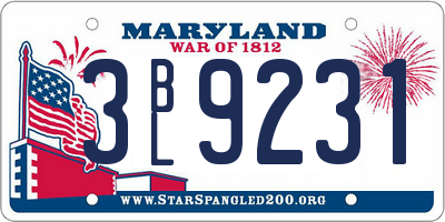 MD license plate 3BL9231