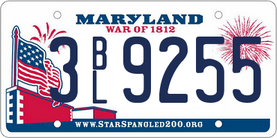 MD license plate 3BL9255