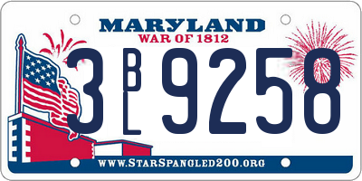 MD license plate 3BL9258