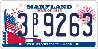 MD license plate 3BL9263