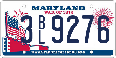 MD license plate 3BL9276
