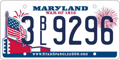 MD license plate 3BL9296