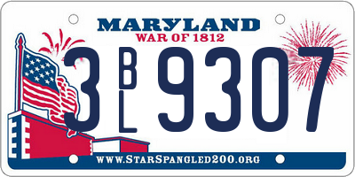 MD license plate 3BL9307