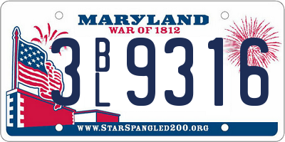 MD license plate 3BL9316
