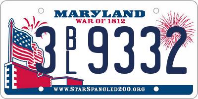 MD license plate 3BL9332