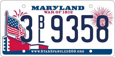 MD license plate 3BL9358