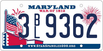 MD license plate 3BL9362
