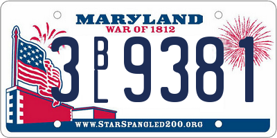 MD license plate 3BL9381