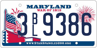 MD license plate 3BL9386