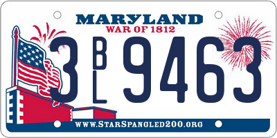MD license plate 3BL9463