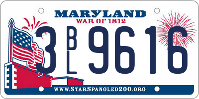 MD license plate 3BL9616