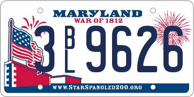 MD license plate 3BL9626