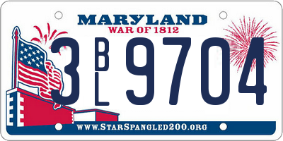 MD license plate 3BL9704