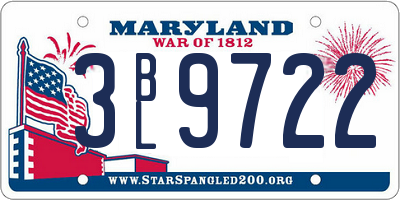 MD license plate 3BL9722