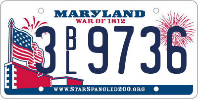 MD license plate 3BL9736