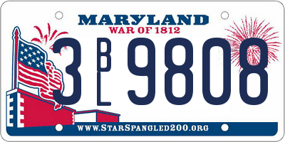 MD license plate 3BL9808