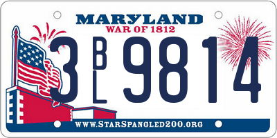MD license plate 3BL9814