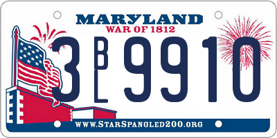 MD license plate 3BL9910