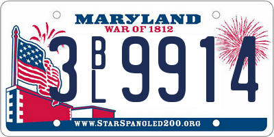 MD license plate 3BL9914
