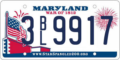MD license plate 3BL9917