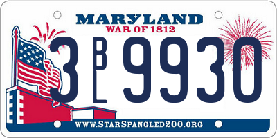 MD license plate 3BL9930
