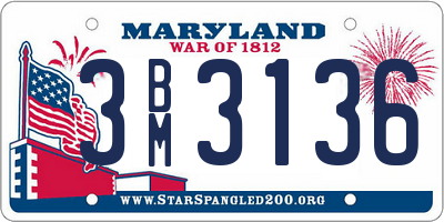 MD license plate 3BM3136