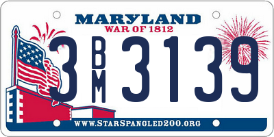 MD license plate 3BM3139