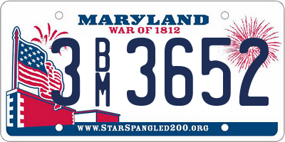 MD license plate 3BM3652