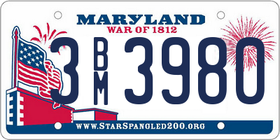 MD license plate 3BM3980